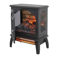 18" 3D Flame Electric Infrared Quartz Fireplace Stove with Remote Control, Overheat Protection, Free-Standing Design, Antique Black(m-11)
