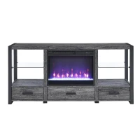 60" Electric Fireplace Media TV Stand Fits TVs Up to 70" with Sync LED Lights, Adjustable Flame Settings, and Multiple Storage Spaces, Dark Oak(m-2)