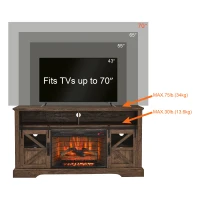60" Electric Fireplace Entertainment Center with Door Sensor, Adjustable Flame Brightness, Remote Control, 60" L x 16" W x 32" H, Brown(m-8)