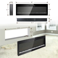 60" Recessed/Wall Mounted Electric Fireplace with 3D Realistic Flame Effect, and Remote Control, 1400W Heat, 5000 BTU, Antique Black(m-3)