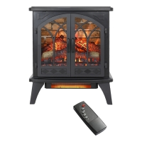 24" Free-Standing Design Electric Infrared Quartz Fireplace Stove with 11 Temperature Settings, 3D Flames, and Remote Control, Antique Black