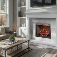 28" Infrared Electric Fireplace Insert with Touch Panel, Smokeless Firebox Heater with Trim Kit, Adjustable Brightness, Antique Black(m-1)