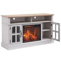 58" Entertainment Center with 23" Electric Fireplace, Glass Doors, TV Stand with Storage for TVs up to 70 Inch, 58" L x 15.5" W x 32" H, White(m-9)