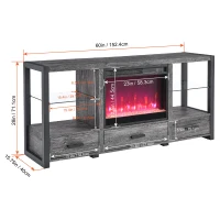 60" Electric Fireplace Media TV Stand Fits TVs Up to 70" with Sync LED Lights, Adjustable Flame Settings, and Multiple Storage Spaces, Dark Oak(m-3)