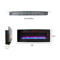 48" Remote Curved Wall Mounted Electric Fireplace with Multi-Color Flame, Ember Bed, and Adjustable Backlight, Antique Black(m-3)