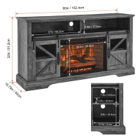 60" Electric Fireplace Entertainment Center with Door Sensor, Adjustable Shelves, Remote Control, 60" L x 16" W x 32" H, Dark Oak(m-3)