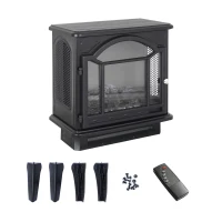 18" 3D Flame Electric Infrared Quartz Fireplace Stove with Adjustable Thermostat, Remote Control, and Safety Features, Antique Black(m-8)