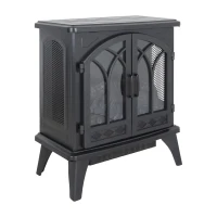 24" 3D Flame Electric Infrared Quartz Fireplace Stove with Adjustable Thermostat, and Remote Control, Heats Up to 400 Sq. Ft., Antique Black(m-10)