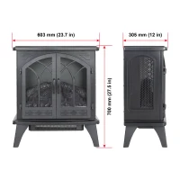 24" 3D Flame Electric Infrared Quartz Fireplace Stove with Adjustable Thermostat, and Remote Control, Heats Up to 400 Sq. Ft., Antique Black(m-3)