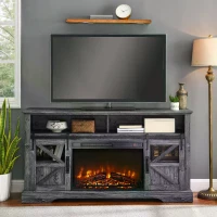 23" Remote Control Electric Fireplace Insert with Ultra-Thin Heater, Log Set, Timer and Overheating Protection, Antique Black