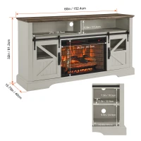 60" Electric Fireplace Entertainment Center with Door Sensor, Adjustable Flame Brightness, Remote Control, 60" L x 16" W x 32" H, White(m-3)