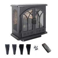 24" Free-Standing Design Electric Infrared Quartz Fireplace Stove with 11 Temperature Settings, 3D Flames, and Remote Control, Antique Black(m-8)