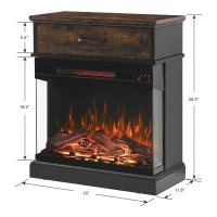 25" Stand Side Table with 3-Sided Glass Electric Fireplace and 11 Temperature Settings, Adjustable Flame Colors and Brightness, Antique Black(m-3)