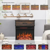 25" Stand Side Table with 3-Sided Glass Electric Fireplace and 11 Temperature Settings, Adjustable Flame Colors and Brightness, Antique Black(m-5)