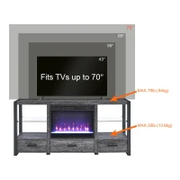 60" Electric Fireplace Media TV Stand Fits TVs Up to 70" with Sync LED Lights, Adjustable Flame Settings, and Multiple Storage Spaces, Dark Oak(m-7)