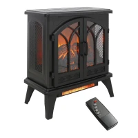 24" 3D Flame Electric Infrared Quartz Fireplace Stove with Adjustable Thermostat, and Remote Control, Heats Up to 400 Sq. Ft., Antique Black(m-2)