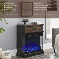 25" Stand Side Table with 3-Sided Glass Electric Fireplace and 11 Temperature Settings, Adjustable Flame Colors and Brightness, Antique Black(m-4)