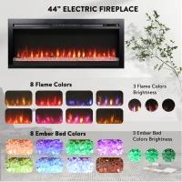 44" Remote In-Wall/Recessed Electric Fireplace with Multi-Color Flame, Ember Bed, and LED Light Heater, CSA/UL Certified, Antique Black(m-9)