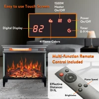24" Freestanding Design 3-Sided Glass Electric Fireplace with Remote Control, Adjustable Flame Effects, and Easy Installation, Antique Black(m-6)