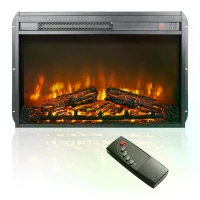 23" Remote Control Electric Fireplace Insert with Ultra-Thin Heater, Log Set, Timer and Overheating Protection, Antique Black