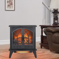 24" 3D Flame Electric Infrared Quartz Fireplace Stove with Adjustable Thermostat, and Remote Control, Heats Up to 400 Sq. Ft., Antique Black