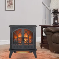 24" 3D Flame Electric Infrared Quartz Fireplace Stove with Adjustable Thermostat, and Remote Control, Heats Up to 400 Sq. Ft., Antique Black(m-1)