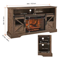 60" Electric Fireplace Entertainment Center with Door Sensor, Adjustable Flame Brightness, Remote Control, 60" L x 16" W x 32" H, Brown(m-3)