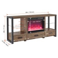 60" Electric Fireplace Media TV Stand Fits TVs up to 70" with Sync LED Lights, Flame Settings, and Storage Space, Reclaimed Barnwood(m-3)