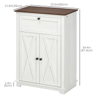 HOMCOM Farmhouse Sideboard Storage Cabinet with Doors and Drawer for Kitchen, Living room, 23.6" x 11.8" x 34.4", White(m-3)