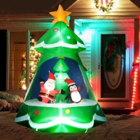 HOMCOM 7FT Inflatable Christmas Tree Decorations with Santa Claus and Penguin, Blow-Up Outdoor LED Christmas Decor(m-10)