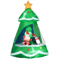 HOMCOM 7FT Inflatable Christmas Tree Decorations with Santa Claus and Penguin, Blow-Up Outdoor LED Christmas Decor(m-11)