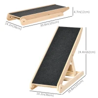 PawHut Dog Ramp for Bed Couch, Foldable Pet Ramp Height Adjustable 4 Levels from 14.75" to 24.5" for Cats and Small Dogs with Non-Slip Carpeted Surface, Natural(m-3)