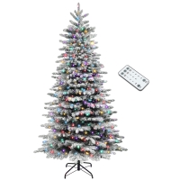 HOMCOM 6.5ft Snow Flocked Artificial Christmas Tree, Pre-Lit Christmas Tree with 400 LED Lights and 990 Branch Tips, Green