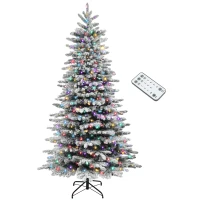 HOMCOM 6.5ft Snow Flocked Artificial Christmas Tree, Pre-Lit Christmas Tree with 400 LED Lights and 990 Branch Tips, Green(m-1)