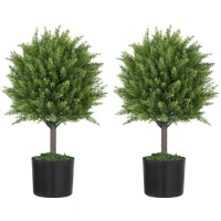 HOMCOM Set of 2 Decorative Artificial Plants, Cedar Topiary Trees in Pots, Fake Plants for Home Indoor outdoor Decor(m-11)