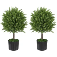 HOMCOM Set of 2 Decorative Artificial Plants, Cedar Topiary Trees in Pots, Fake Plants for Home Indoor outdoor Decor, Green(m-2)