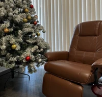 HOMCOM Faux Leather Manual Recliner, Adjustable Swivel Lounge Chair with Footrest, Armrest and Wrapped Wood Base for Living Room, Brown(m-12)