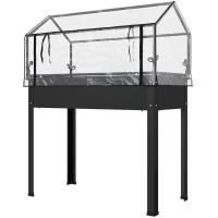 Outsunny Elevated Garden Box with Greenhouse Cover, Raised Garden Bed with Legs and Drainage Hole for Vegetables, Black