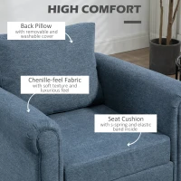 HOMCOM Vintage Armchair, Upholstered Accent Chair with Rolled Arms, Gourd-Shaped Rubber Wood Legs, Dark Blue(m-5)