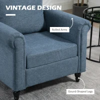 HOMCOM Vintage Armchair, Upholstered Accent Chair with Rolled Arms, Gourd-Shaped Rubber Wood Legs, Dark Blue(m-4)