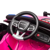 12V Licensed Dodge Kids Police Car with Remote Control, Anti-Collision Bar, Alarm Lights, 4-Wheel Suspension, 42" L x 27" W x 19.5" H, Pink(m-4)