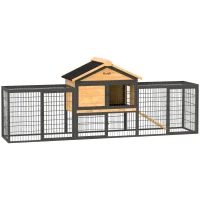 PawHut Wooden Rabbit Hutch Outdoor, 85" Large Bunny Cage with Steel Run, Removable Plastic Tray, Asphalt Roof, Ramp(m-11)