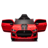 Dual 30W Motors Ford Mustang Shelby GT500 Ride-On Car with Bluetooth, USB Port, and 60-Minute Playtime, 41.5" L x 25.5" W x 20" H, Red(m-1)