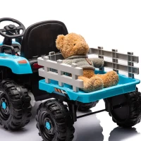 24V 3-Speed Ride-On Tractor with Trailer and Safety Belt, Battery Powered Electric Toy with Remote Control and Bluetooth, for Ages 3-6, Blue(m-6)
