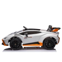 24V Lamborghini Huracan Sto Kids Drift Car with Remote Control, Dual-Drive Suspension, LED Lights, USB, Ages 3-8, 46" L x 27" W x 17" H, White(m-18)