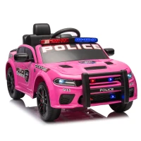 12V Licensed Dodge Kids Police Car with Remote Control, Anti-Collision Bar, Alarm Lights, 4-Wheel Suspension, 42" L x 27" W x 19.5" H, Pink(m-2)