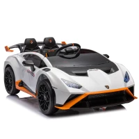 24V Lamborghini Huracan Sto Kids Drift Car with Remote Control, Dual-Drive Suspension, LED Lights, USB, Ages 3-8, 46" L x 27" W x 17" H, White(m-2)
