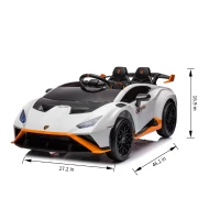24V Lamborghini Huracan Sto Kids Drift Car with Remote Control, Dual-Drive Suspension, LED Lights, USB, Ages 3-8, 46" L x 27" W x 17" H, White(m-3)