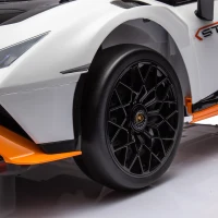 24V Lamborghini Huracan Sto Kids Drift Car with Remote Control, Dual-Drive Suspension, LED Lights, USB, Ages 3-8, 46" L x 27" W x 17" H, White(m-12)