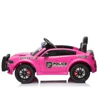 12V Licensed Dodge Kids Police Car with Remote Control, Anti-Collision Bar, Alarm Lights, 4-Wheel Suspension, 42" L x 27" W x 19.5" H, Pink(m-15)